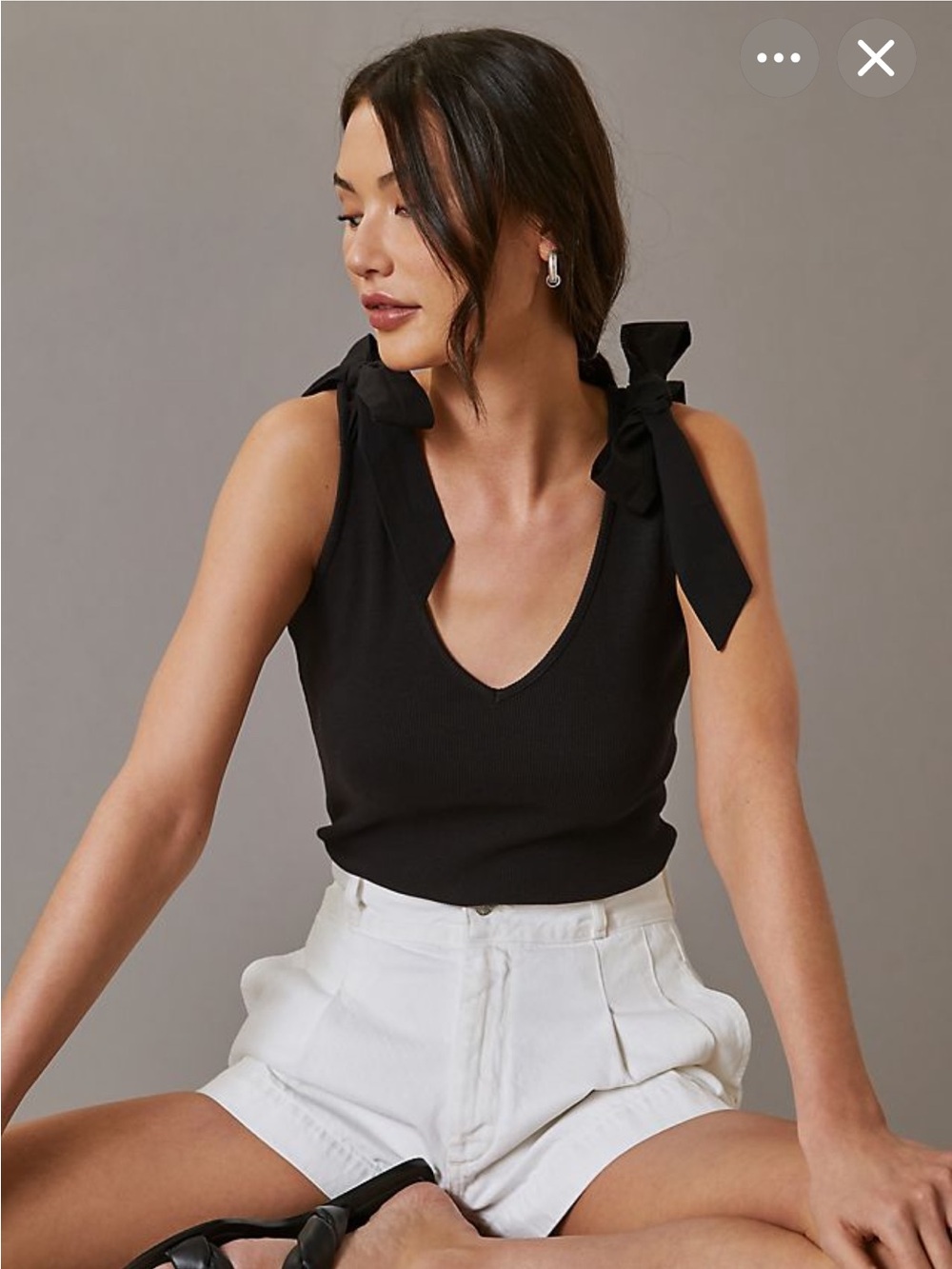 NWT Anthropologie Black Ribbed V-Neck Tank with Tie Straps
